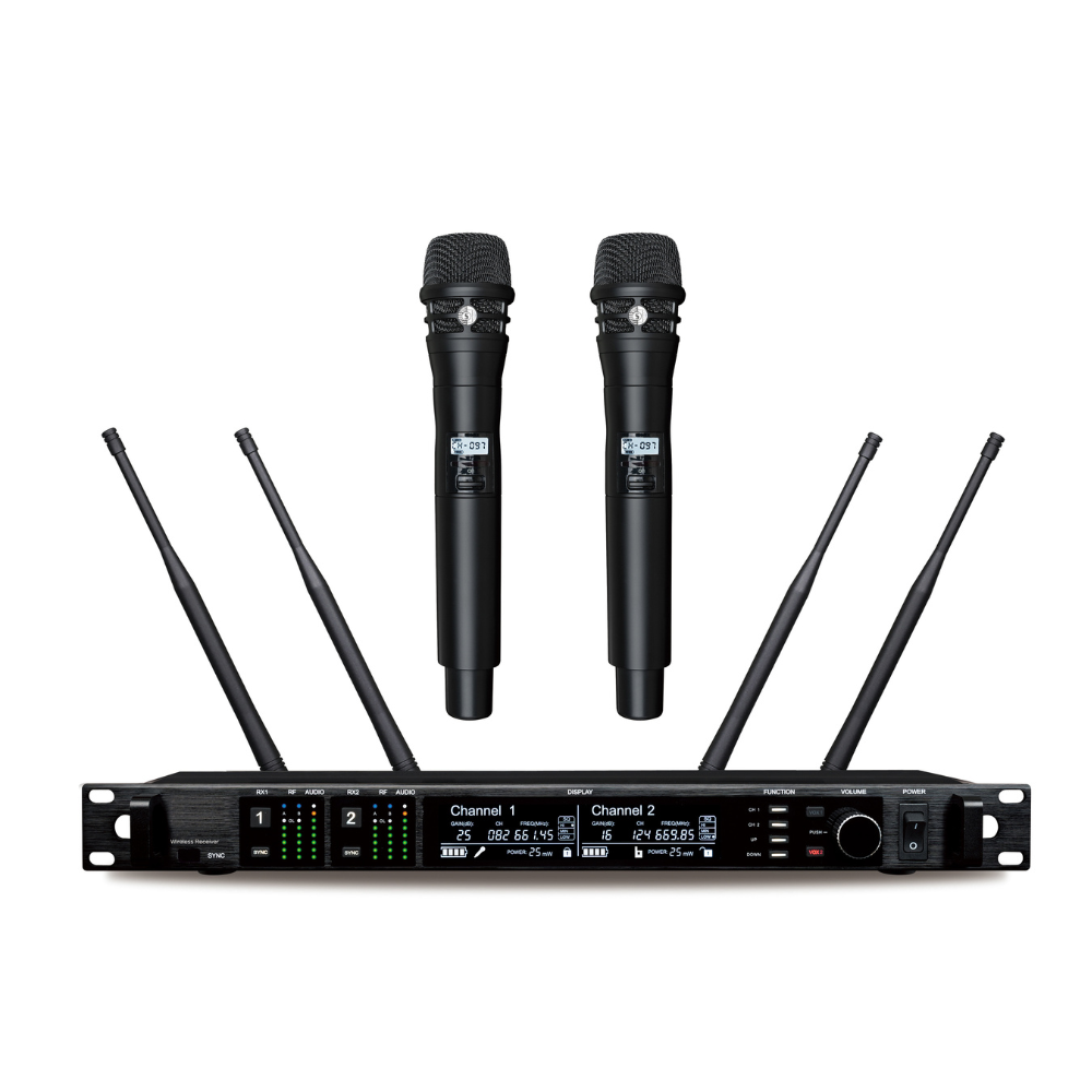 Ribbon Microphone - AD4D 2チャンネルデュアルUHFトゥルーダイバーシティデジタルプロフェッショナルワイヤレスマイク、パフォーマンス用KSM8搭載カラオケマイク