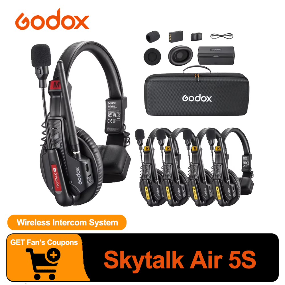 Microphone Capsule - GODOX Skytalk Air 5S 2.4G全二重無線インターコムシステム、ノイズフリー設計によるグループコミュニケーション用、20時間バッテリー持続