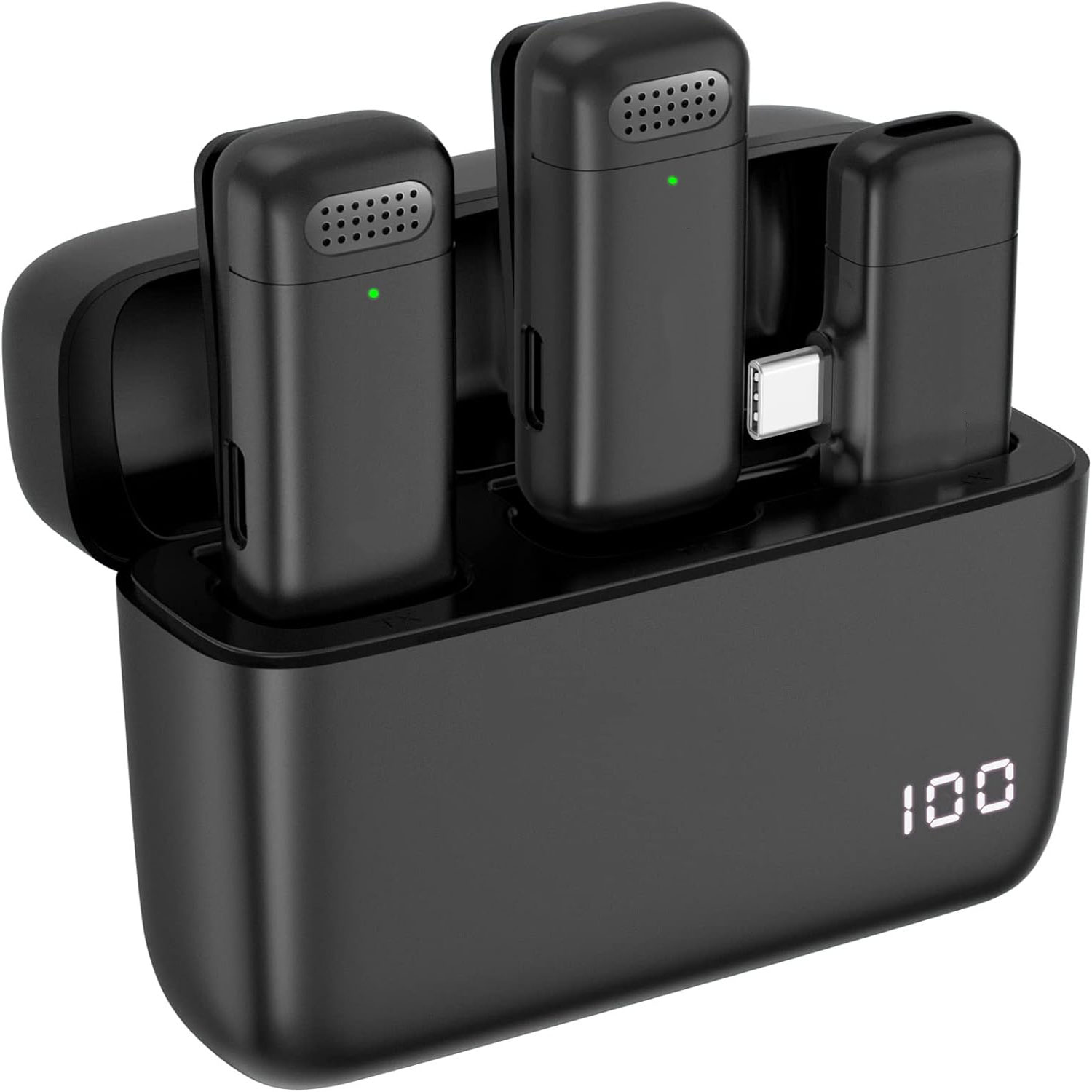 Microphone Capsule - 2個パック ワイヤレスラベリアマイク 充電ケース付き、Type-Cインターフェース 2.4Gワイヤレスラベリアマイク iPhone15+ Android