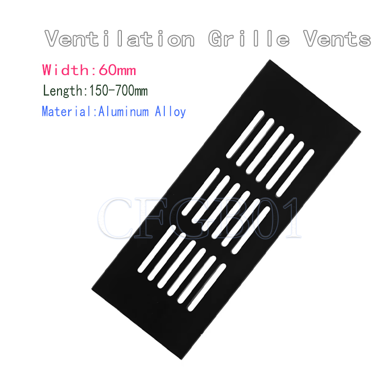 Ventilation Grille Aluminum - 幅60mmの通気孔付き、パンチング加工されたアルミニウム合金製の換気口。キャビネットやワードローブの換気用グリル。換気口カバー。