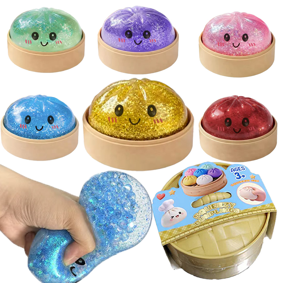 Woofer - 新登場！リアルな巨大餃子スクイーズトイ、竹製蒸し器付き、柔らかいTPR生地ボール、ストレス解消フィジェットトイ、クリエイティブで面白いギフト