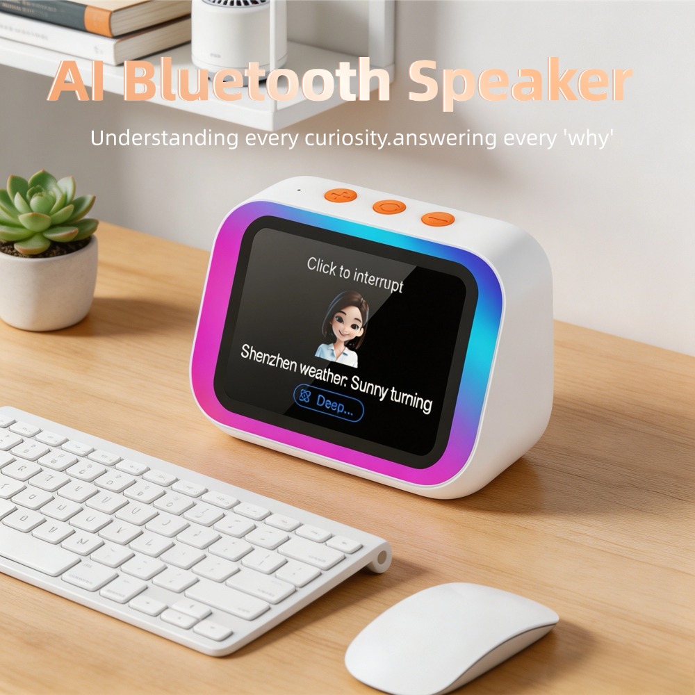 Woofer - AI Bluetoothスピーカー5.4 AI音声アシスタントHDタッチスクリーンディスプレイ電子アルバム目覚まし時計ハンズフリー通話