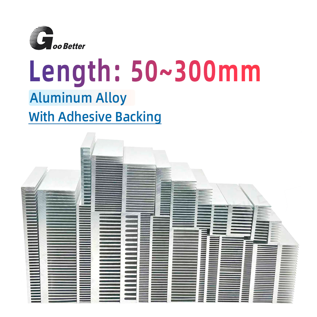 Heatsink Aluminum - アルミ製ヒートシンクラジエーター電子ICチップ冷却用熱伝導テープ付き50x18.5x40mm〜300x66x45mm