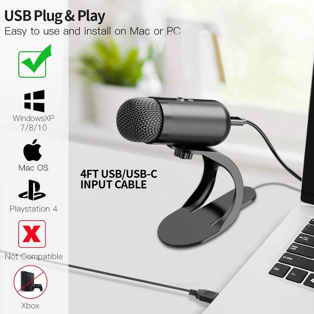 Microphone Capsule - プロ仕様USBコンデンサーマイク、会議用マイク、デスクトッププラグアンドプレイゲーミングマイク、YouTubeストリーミング、ポッドキャスティング用