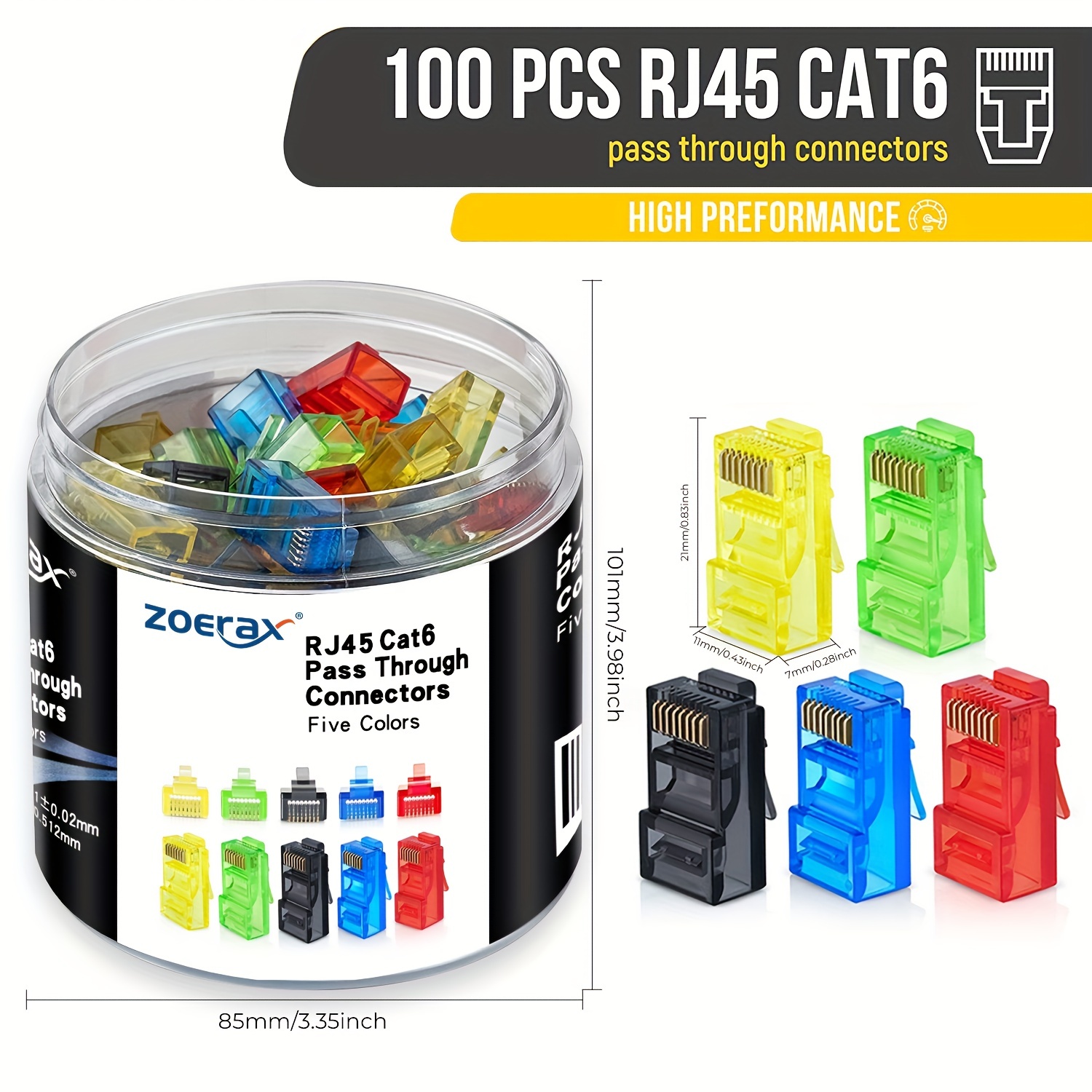ZoeRax 100 個 RJ45 Cat6 コネクタ パス - Rj45 Jack のレビューと価格