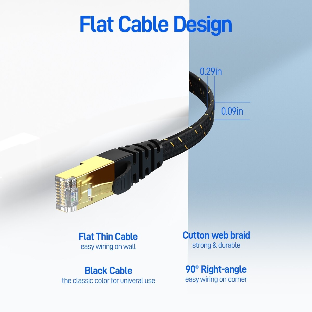Ampcom cat7イーサネットケーブルフラットランケーブ - Rj45 Jack のレビューと価格